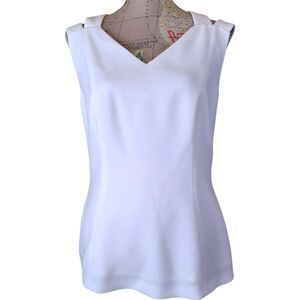 HUGO BOSS IMASIRA Size 12 Classic White Strappy Back Blouse Business Casual NWT